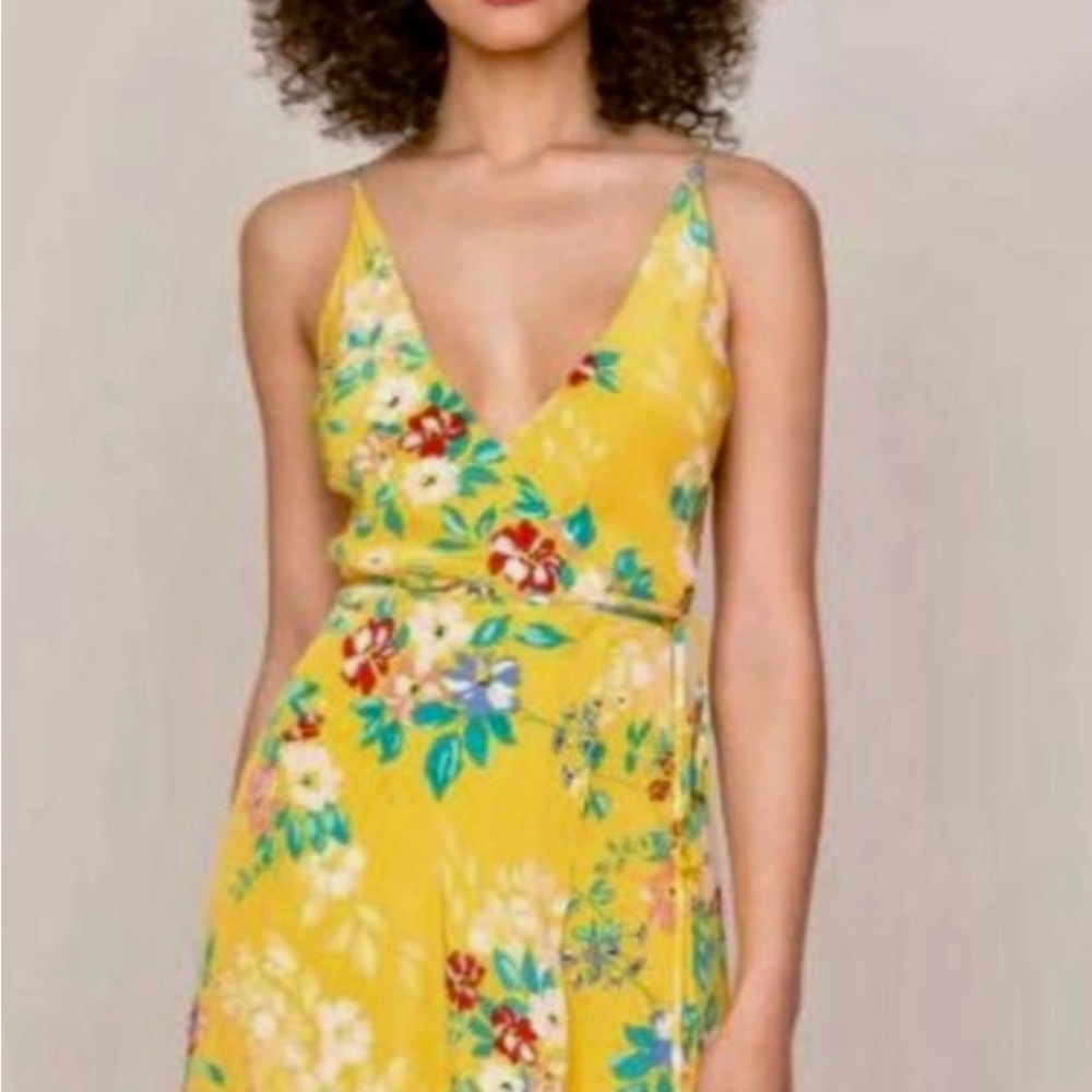 Wedding Guest Perfection-Yellow Silk Yumi Kim Floral Wrap Dress, M